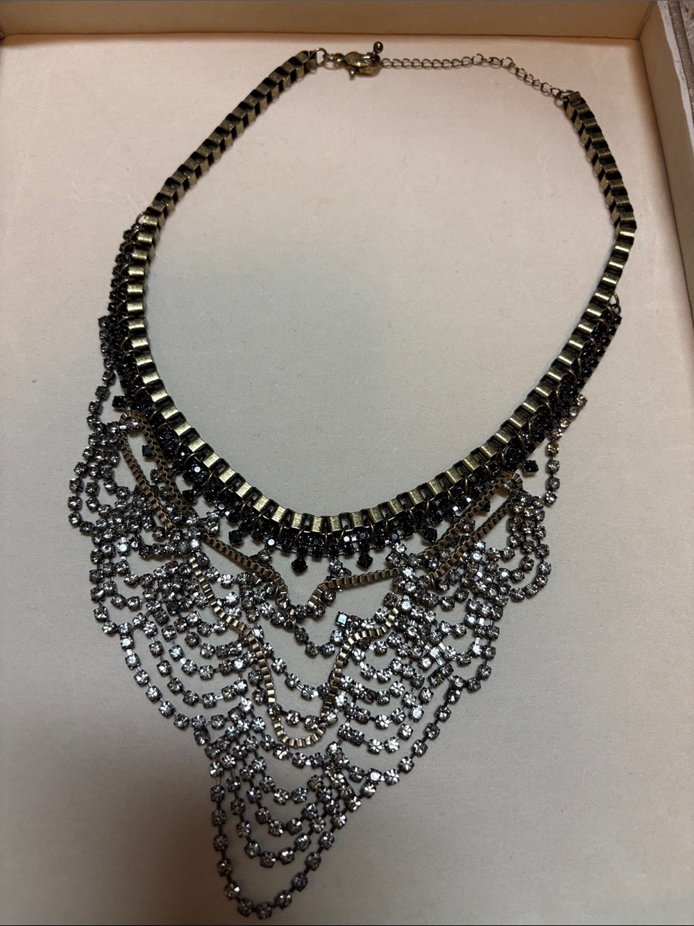Costume Jewelry Statement Layered Rhinestone Necklace - Gold, Silver, & black